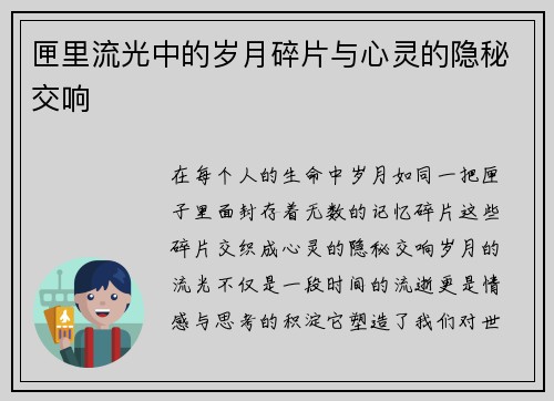 匣里流光中的岁月碎片与心灵的隐秘交响